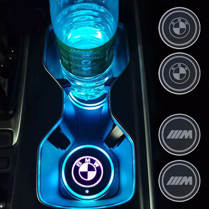 7 Colors Car LED Luminous Water Cup Pads Auto Coaster Mats For Bmw M3 M4 M5 M6 F20 F30 G20 F31 F34 F10 G30 F11 X3 F25 X4 G30