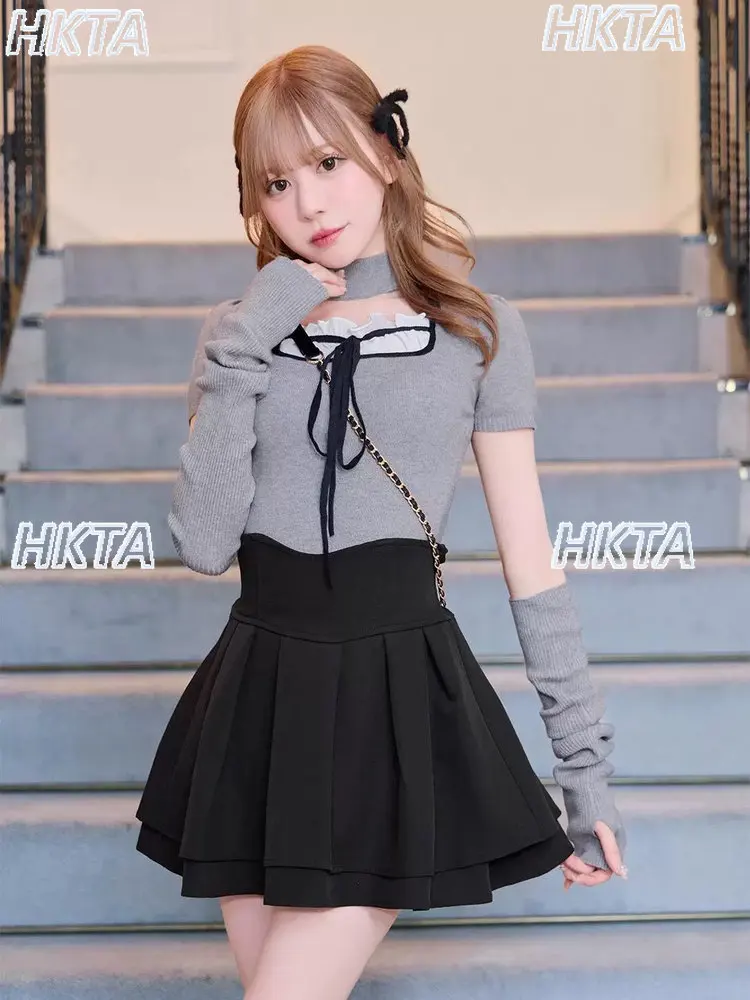 Japanese Style Fashion Solid Short Skirt Women's Spring Summer New Black Mini Skirt Preppy Style Puffy A-line Pleated Skirts