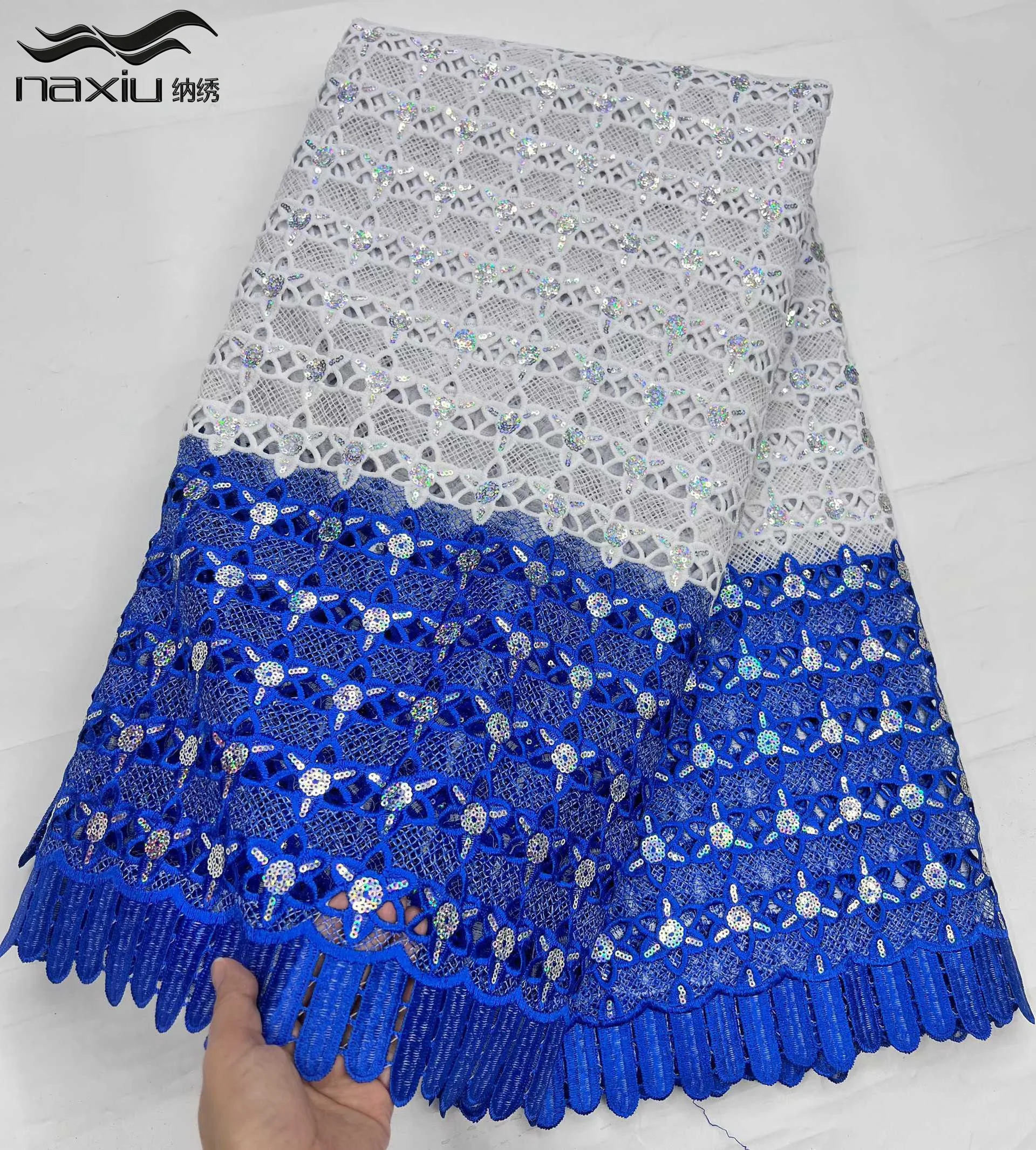 

Madison High Quality African Guipure Cord Lace Fabric with Nigerian Sequins Water Soluble for Sewing Women's Dresses