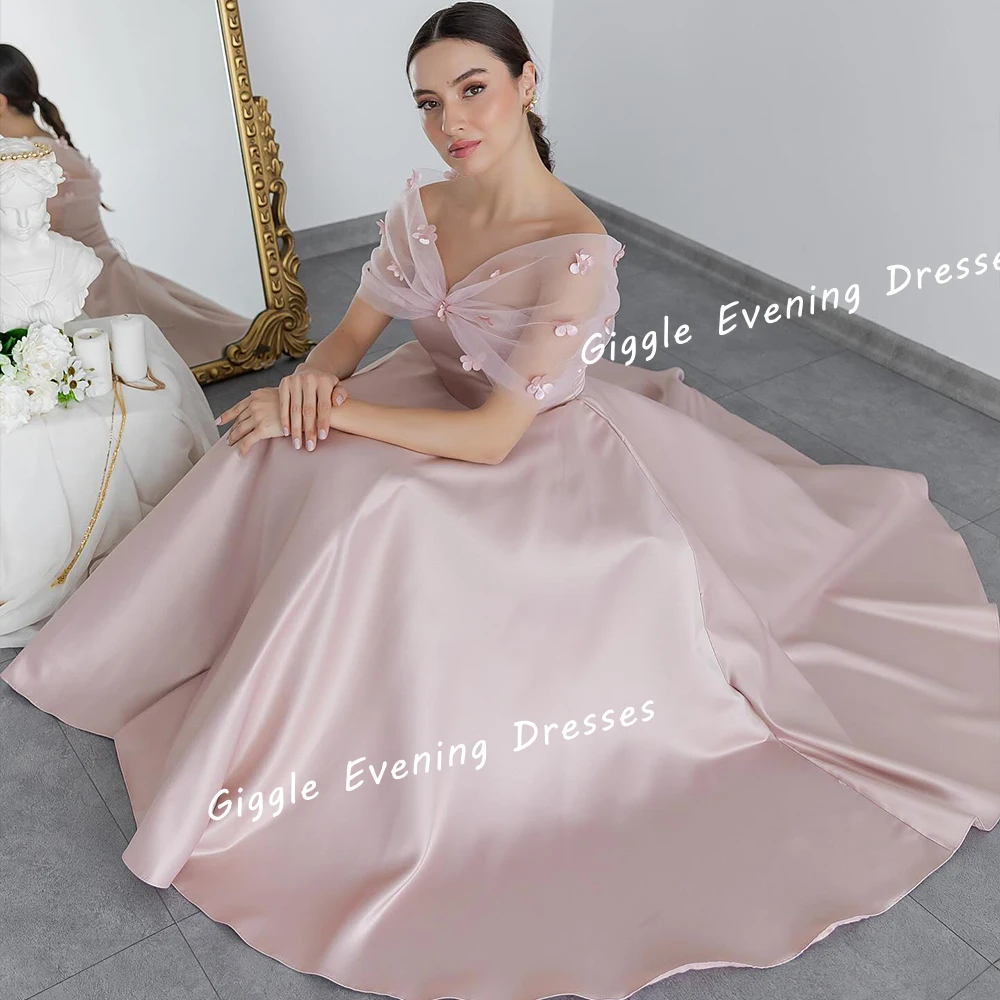 

جديد في الفساتين Happy Appliquest Luxury Veils Prom Gown Saudi Arab Satin Draped Ankle-Length Elegant Women Evening Dresses 2024