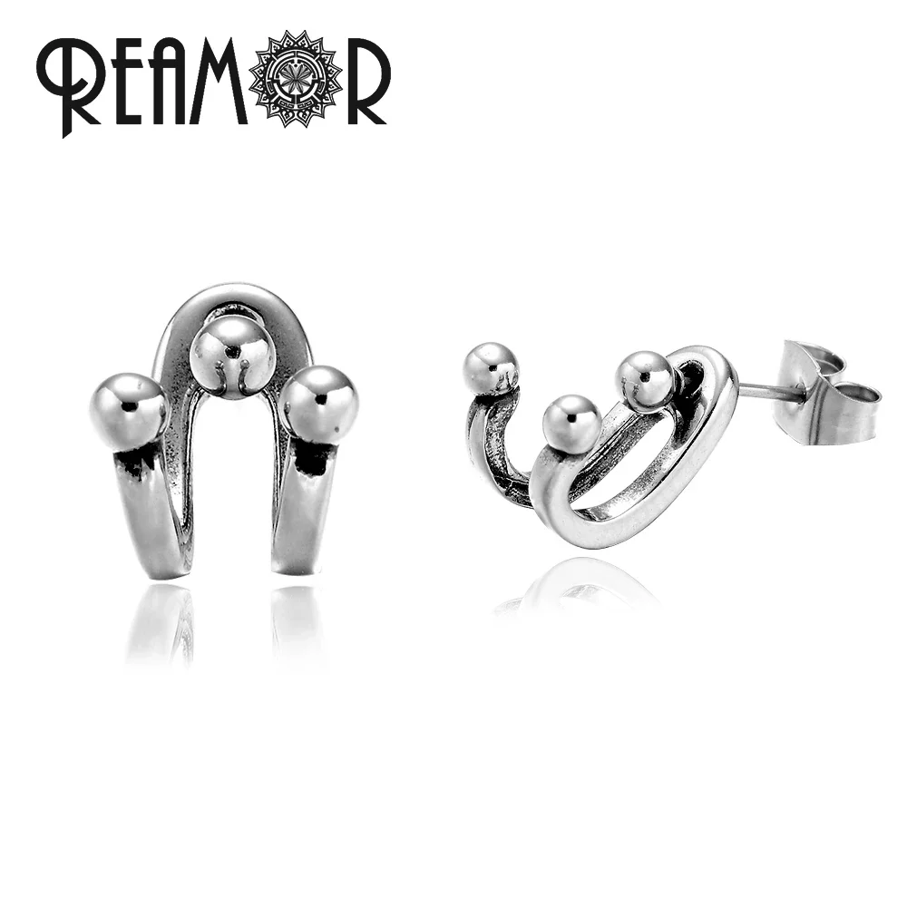 

REAMOR U Shape Stainless steel Stud Earrings For Men Women Freedom Irregular Earrings Fashion Jewelry Gift 1 Pair