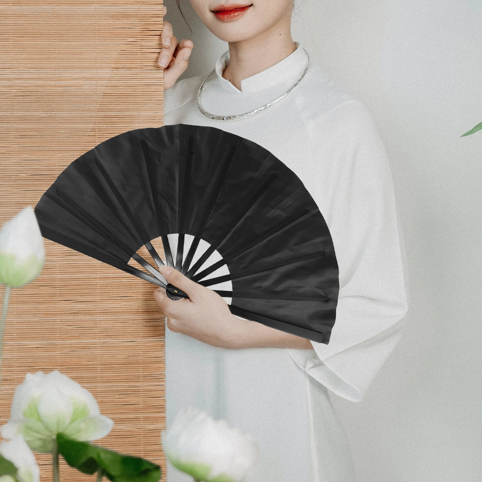 

2pcs Handheld Fans Foldable Kung Fu Wushu Dance Performance Fan Festival Fan Festival Decorative Black Lightweight Portable