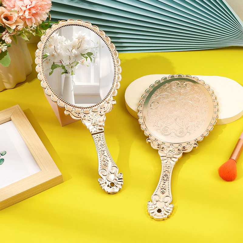 Classic Style Makeup Mirror Makeup Mirror Golden Mirrors Hand Held Makeup Mirror Handle Large Quantity Can Be Customized