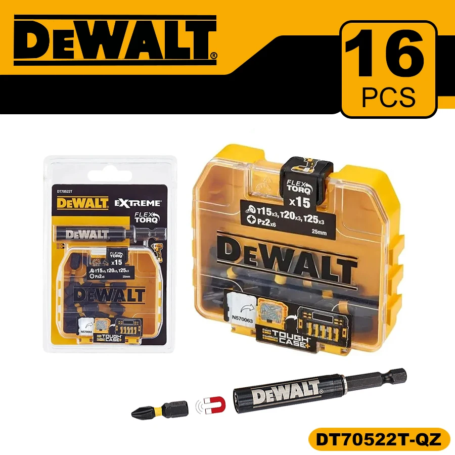 

DEWALT Original DT70522T EXTREME FLEXTORQ 25mm Mixed Magnetic Screwdriver Storage Set Compact Power Tool Accessory (16 pcs)