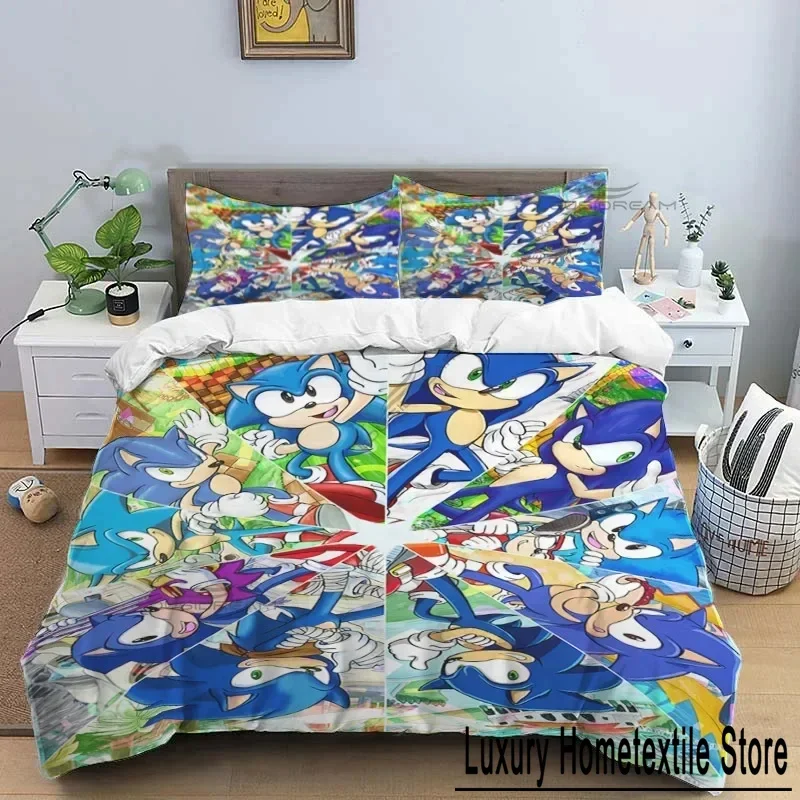 

3D Cartoon Game Hedgehog Comforter Bedding Set,Duvet Cover Bed Set Quilt Cover Pillowcase,King Queen Size Bedding Set
