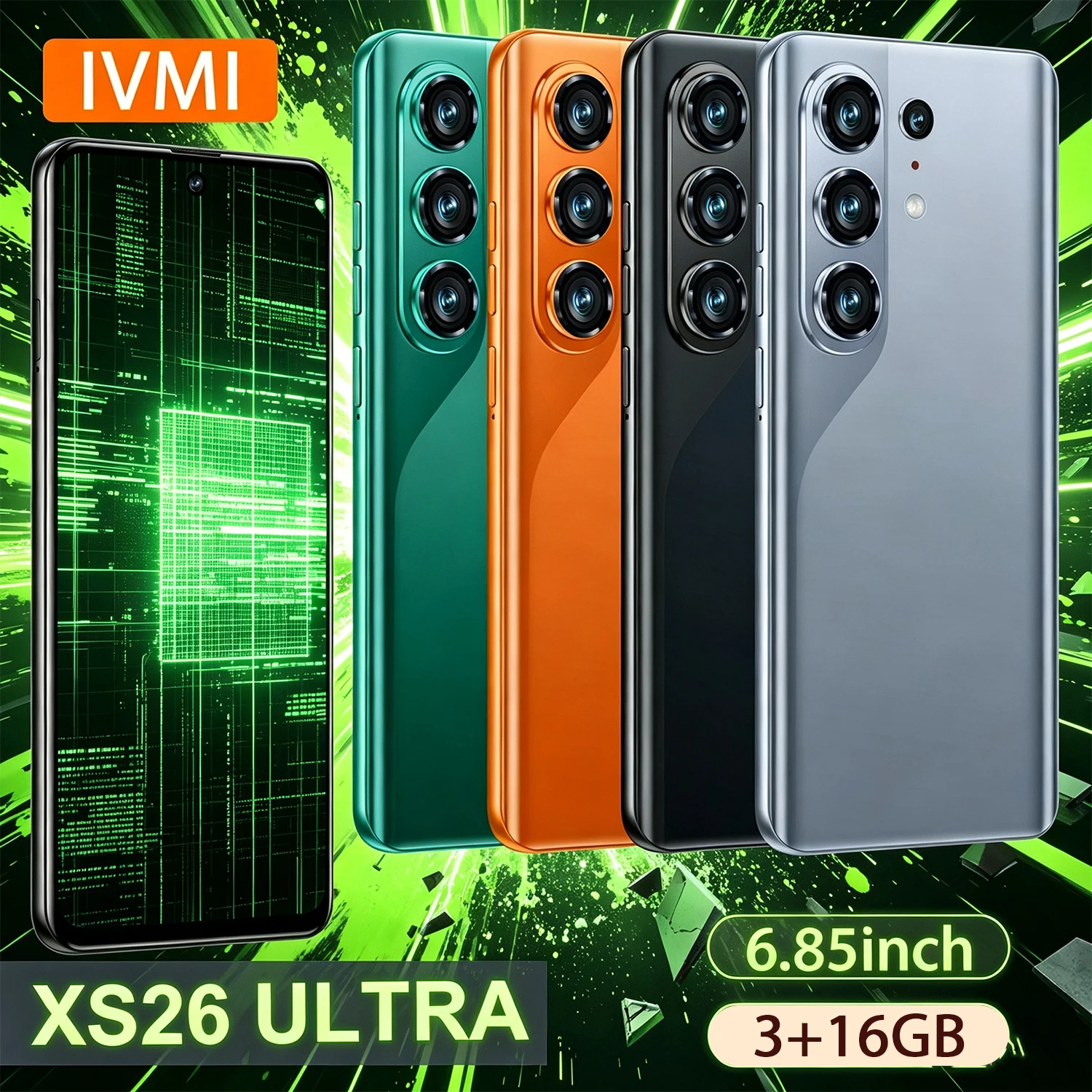 IVMI Global VisionX S26Ultra Android10 Smartphone 3GB RAM 16GB ROM 8+13MP Face ID 4G Network Google Play Store Mobile Phone