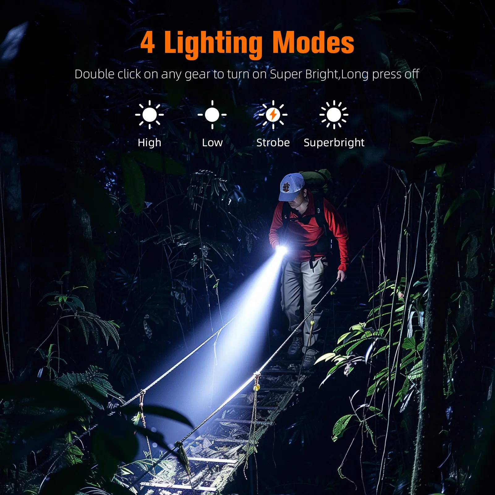 SUPERFIRE X60 Zoombare wiederaufladbare Taschenlampe, 900 Lumen, XHP90 LED, leistungsstarke, robuste, superhelle Taschenlampe – Detail 8