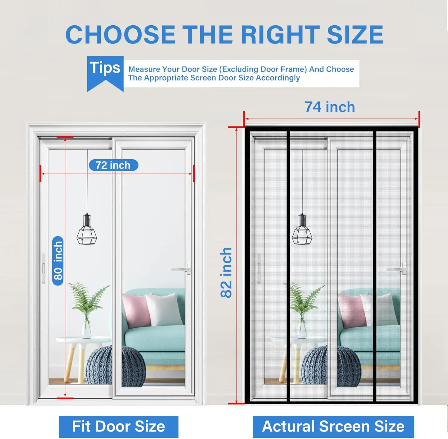 Magnetic Screen Door Upgraded PET Mesh Stronger Than Fiberglass and Polyester-72''x80'',Hands Free,Keeps Bugs Out,Pet & Kid F