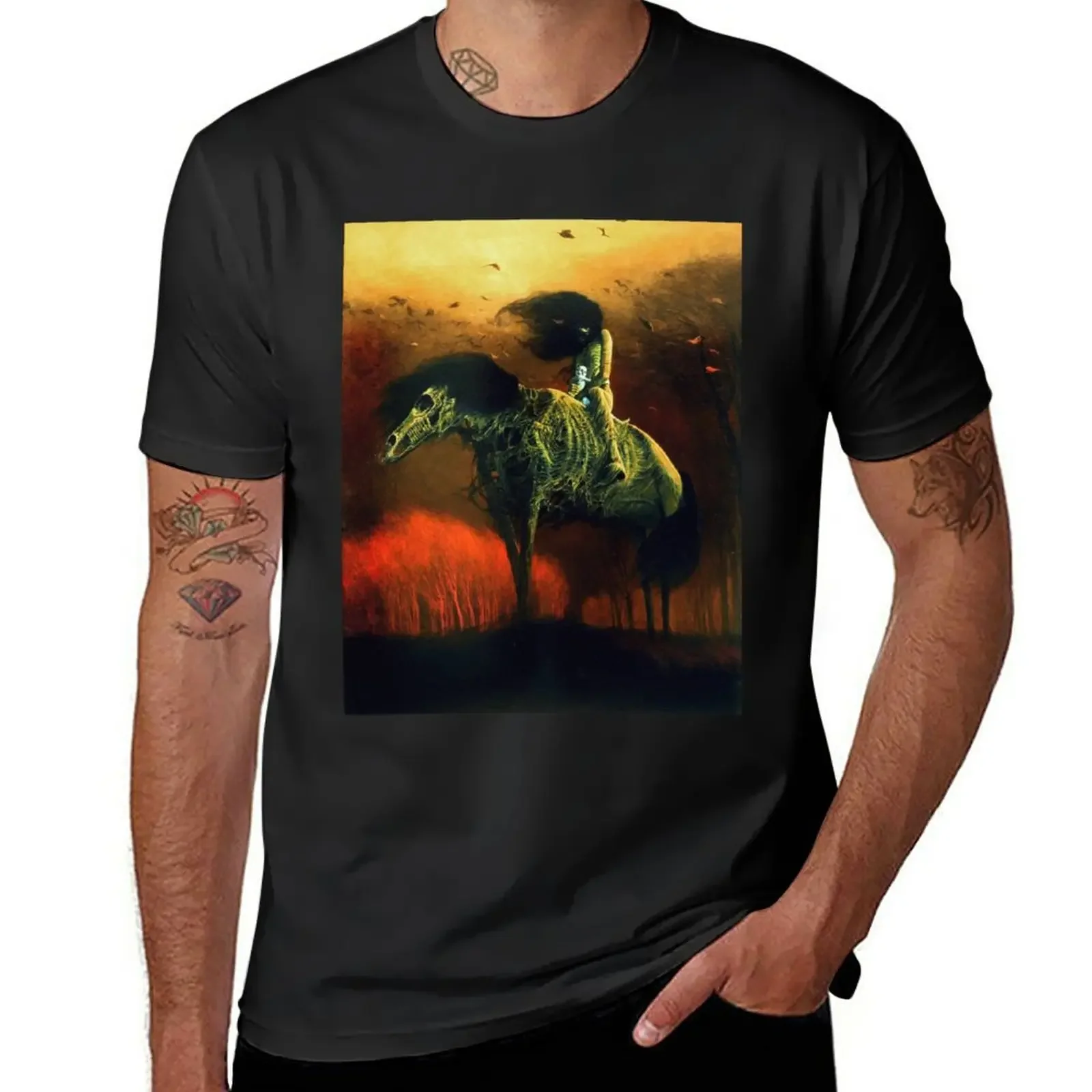 harajuku  men clothing New Dzislaw Beksinski art T-Shirt Oversized t-shirt plus size tops summer clothes Men\'s long sleeve