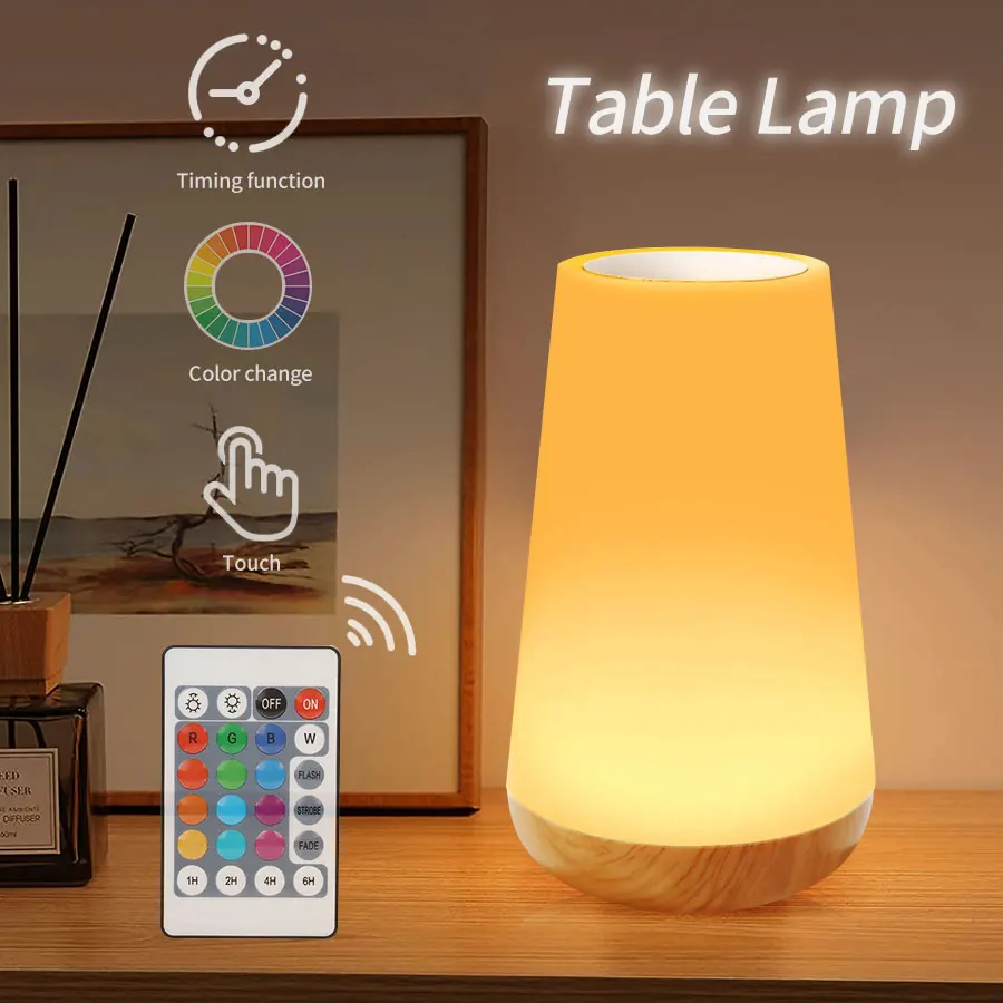 USB Rechargeable LED Table Lamp With Remote Control Portable Touch Dimmable RGB Night Lamp 13 Color Changing Bedside Table Lamps