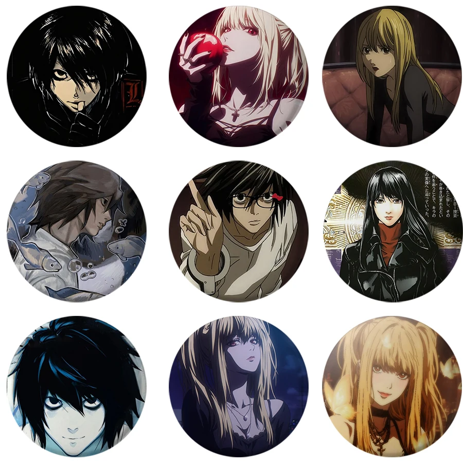 58mm Anime Death Note Enamel Pins Handmade Round Brooch L Killer Yagami Light Cartoon Character Brooch Badge Backpacks Gifts