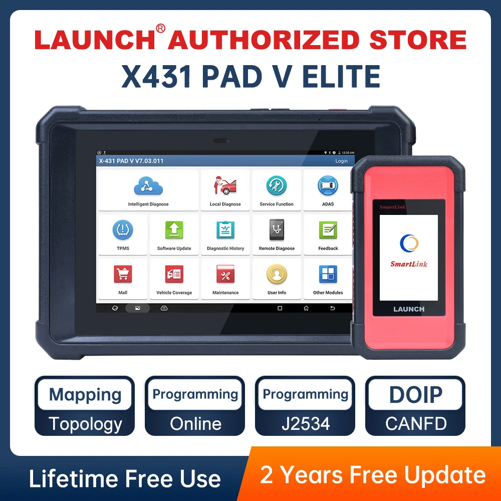 

LAUNCH X431 PAD 5 ELITE SMARTLinkC Автомобильные диагностические инструменты CAN FD\DOIP\J2534 Онлайн-программирование Кодирование ЭБУ Двунаправленная проверка ODO