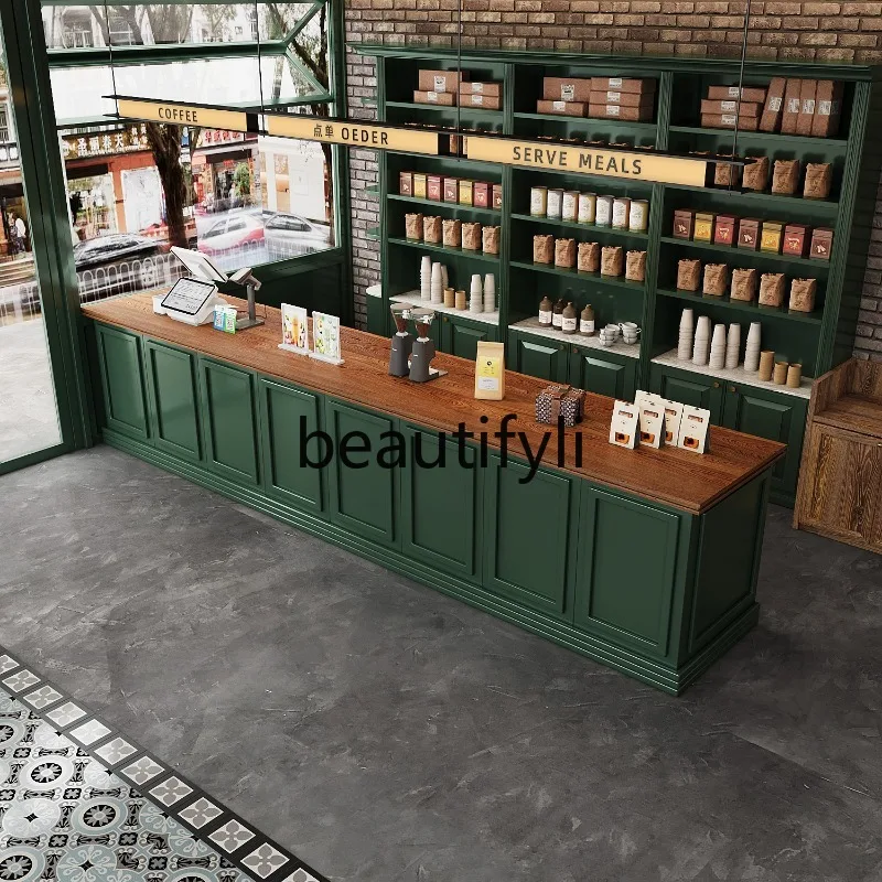

Vintage Coffee Bar Counter Western Restaurant Bakery Milk Tea Shop Front Desk Cashier Desk Reception Desk Customization