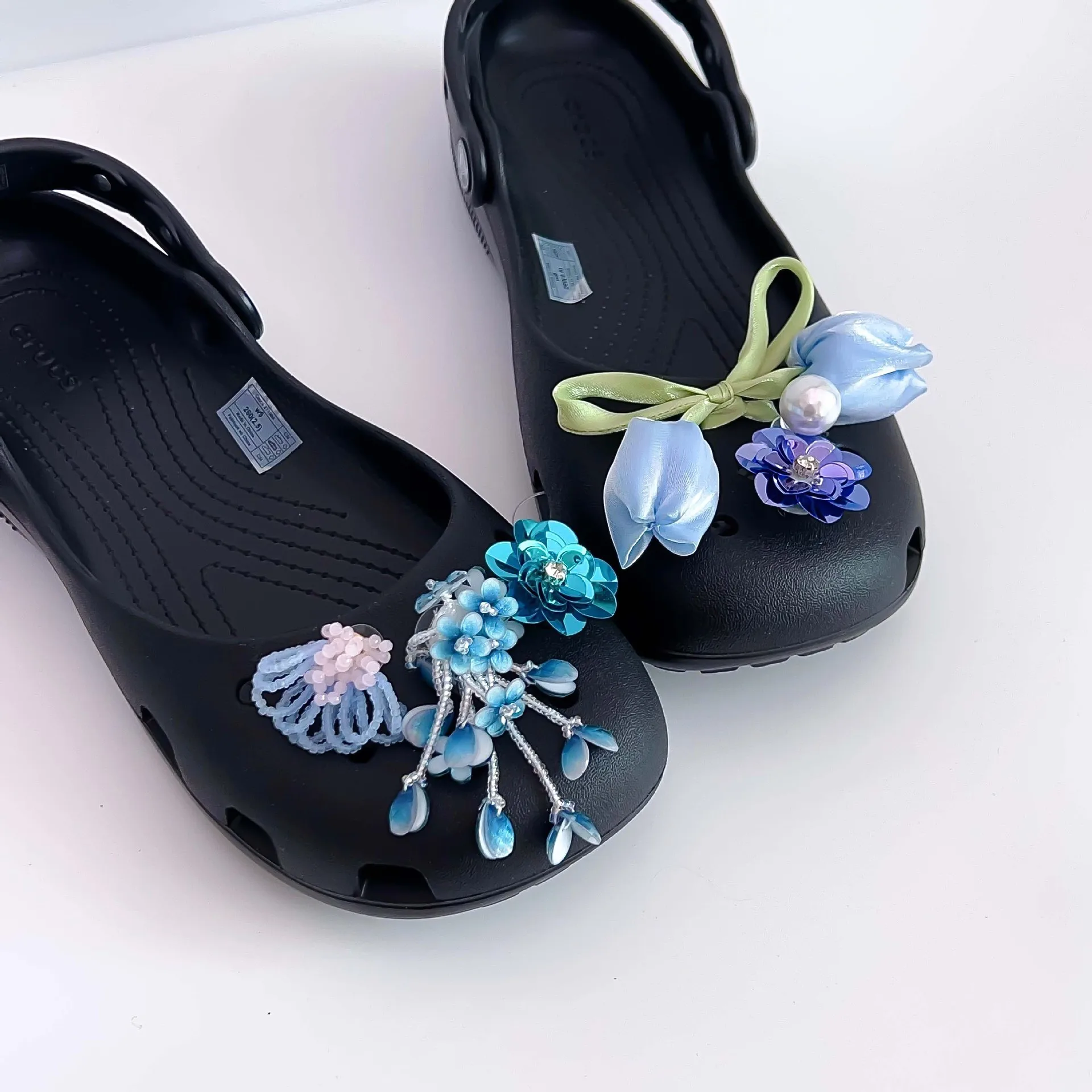 Adornos de Zapatos con Cuentas de Tulipán Azul para Zuecos Mary Jane, Bailarinas, Hechos a Mano, Decoración de Lujo, Hebillas, Accesorios
