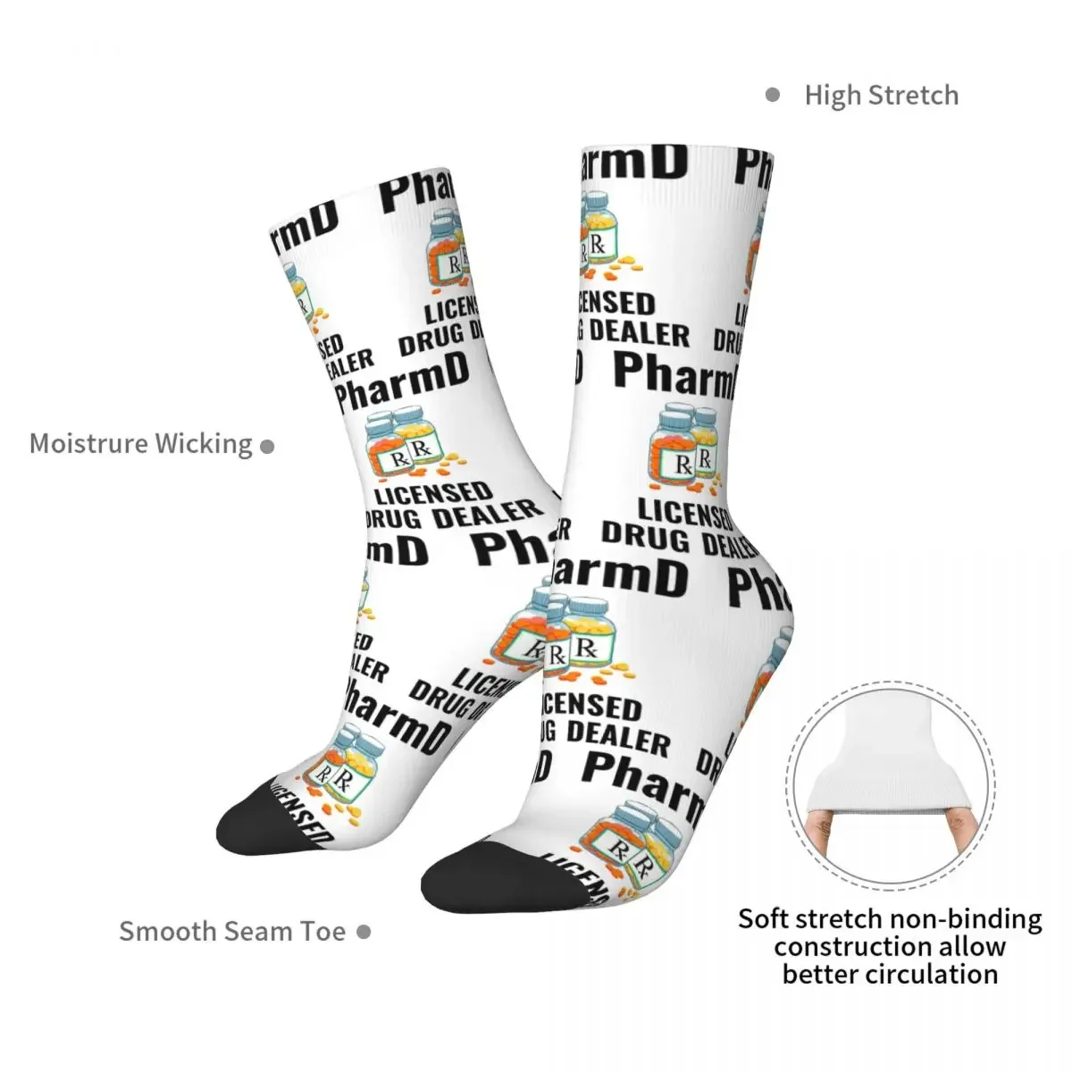 PharmD Licensed Drug Dealer Socks Harajuku Super Soft Stockings All Season Long Socks Accessories for Unisex Gifts