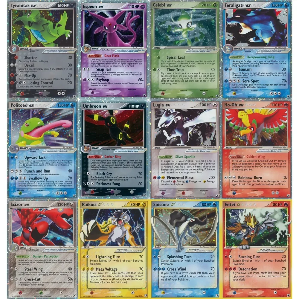 PTCG Cards Unseen Forces Set EX Holo Rare Cards Lugia Umbreon Espeon Celebi Ho-Oh Suicunne Tyranitar PTCG Cards Gift Collection