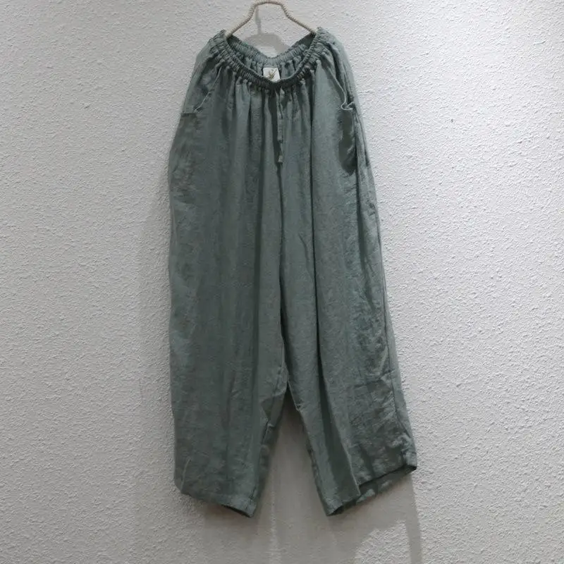 Nuovo arrivo Arts Style Primavera Estate Donna Elastico in vita Pantaloni larghi di alta qualità Ramie Vintage Pantaloni Harem casual 521