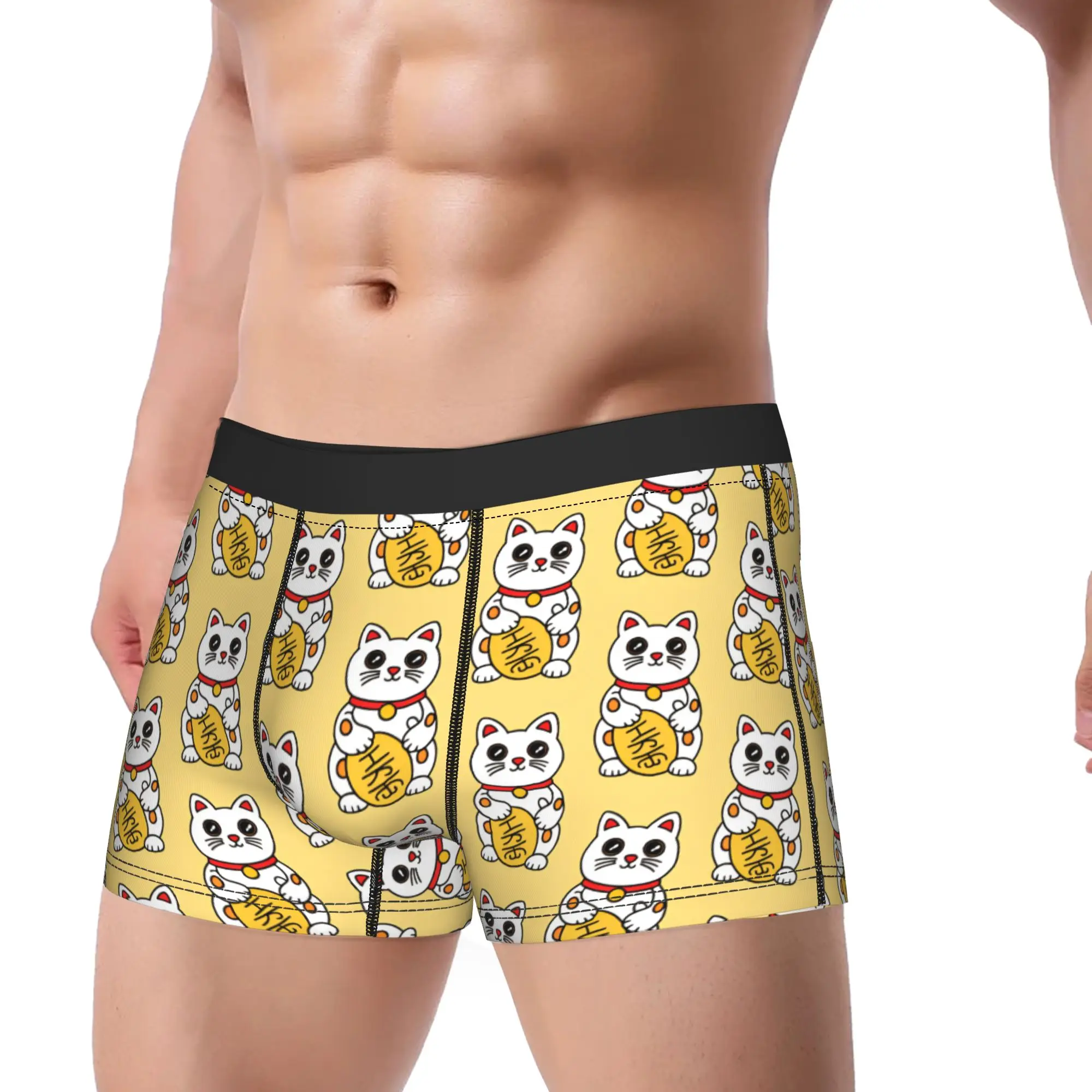 Lucky Cat Trunk  3D Pouch Underwear Hot Sale Pattern Shorts Briefs Elastic Male Underpants Big Size 2XL