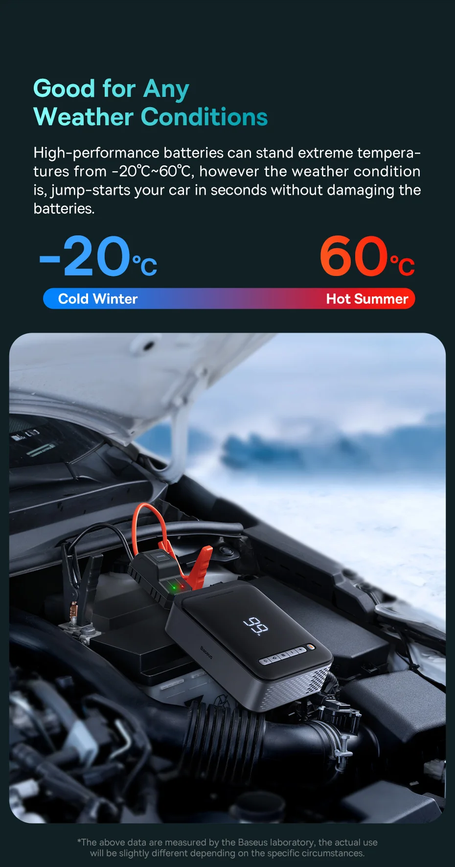 Baseus 1000A Auto-Starthilfe Powerbank 2-in-1 mit Luftpumpe, tragbarer Auto-Batterie-Booster für Notstartgeräte im Auto – Detail 13