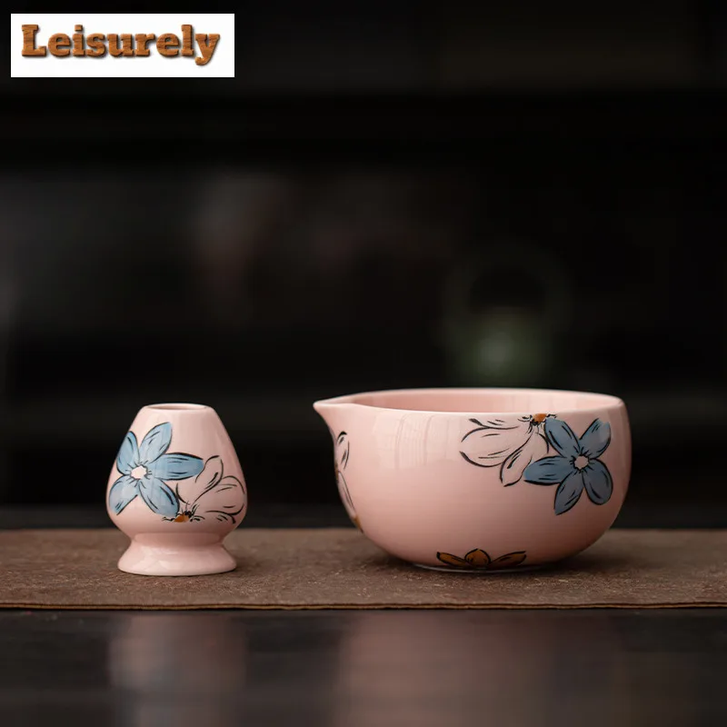 

2pc/lot Handmade Sakura Pink Home Easy Clean Matcha Tea Set Tool Stand Kit Bowl Whisk Scoop Gift Ceremony Japanese Accessories