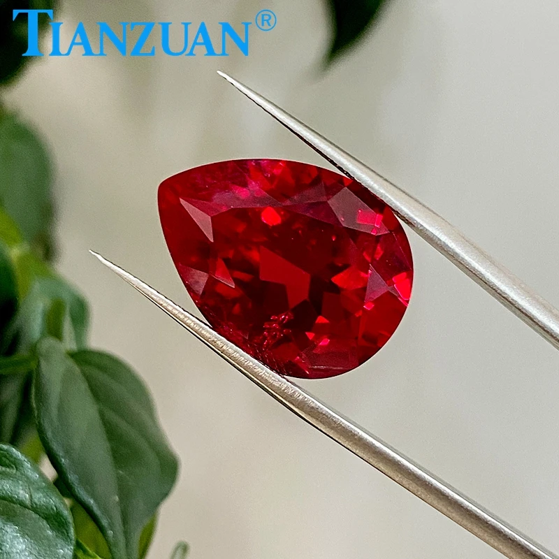 

Pear Shape Lab Grown Ruby Pigeon Blood Red Ruby Natural Cut Synthetic Corundum Visible Inclusion Crack with AGL certificate