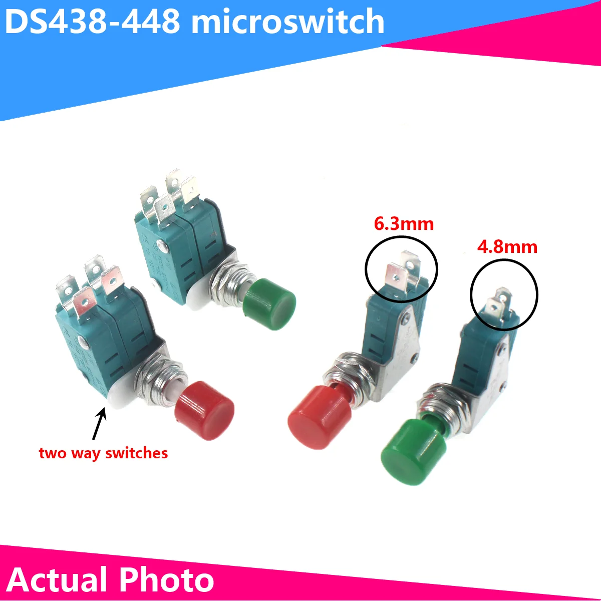 Czerwony/zielony kapelusz DS438-448 od przycisk reset przy mikro przełącznik otwarciu 12 mm stopy 4.8/6.3mm szerokości pojedyncze/podwójne