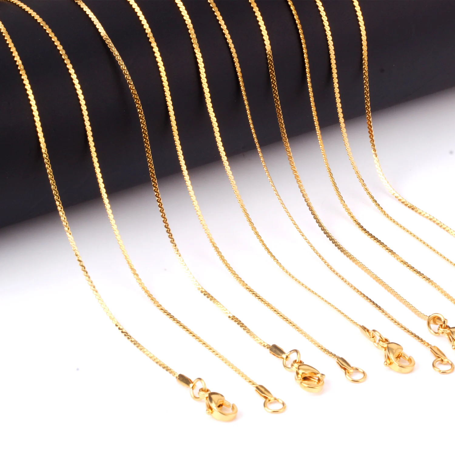 LUXUSTEEL Width 1mm Weave Snake Chains Necklace Golden Color 10Pcs/Lots 316L Stainless Steel Chain Jewelry For Women/Men DIY