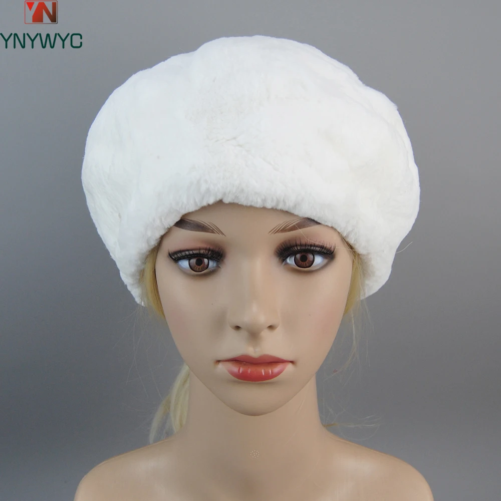 2025 Winter Warm Beanie Hats Fashion Brand New Women Winter Rex Rabbit Fur Hat For Women Russian Real Fur Knitted Caps Headgear