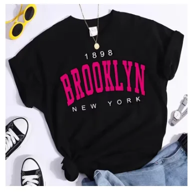 

Sleeves T-Shirts Warm Streetwear Hip Hop Y2k Tops2025 New Summer Women T-shirts 1898 Brooklyn New York Printed Short
