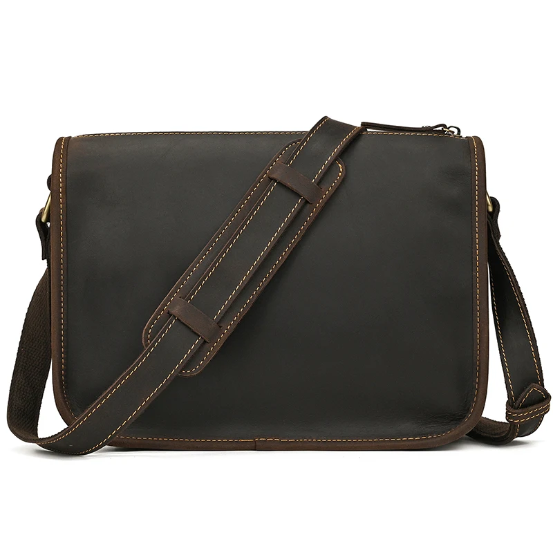 Bolso de hombro de cuero Retro para hombres, bolsos cruzados de cuero Crazy Horse Vintage, bolso de mensajero informal