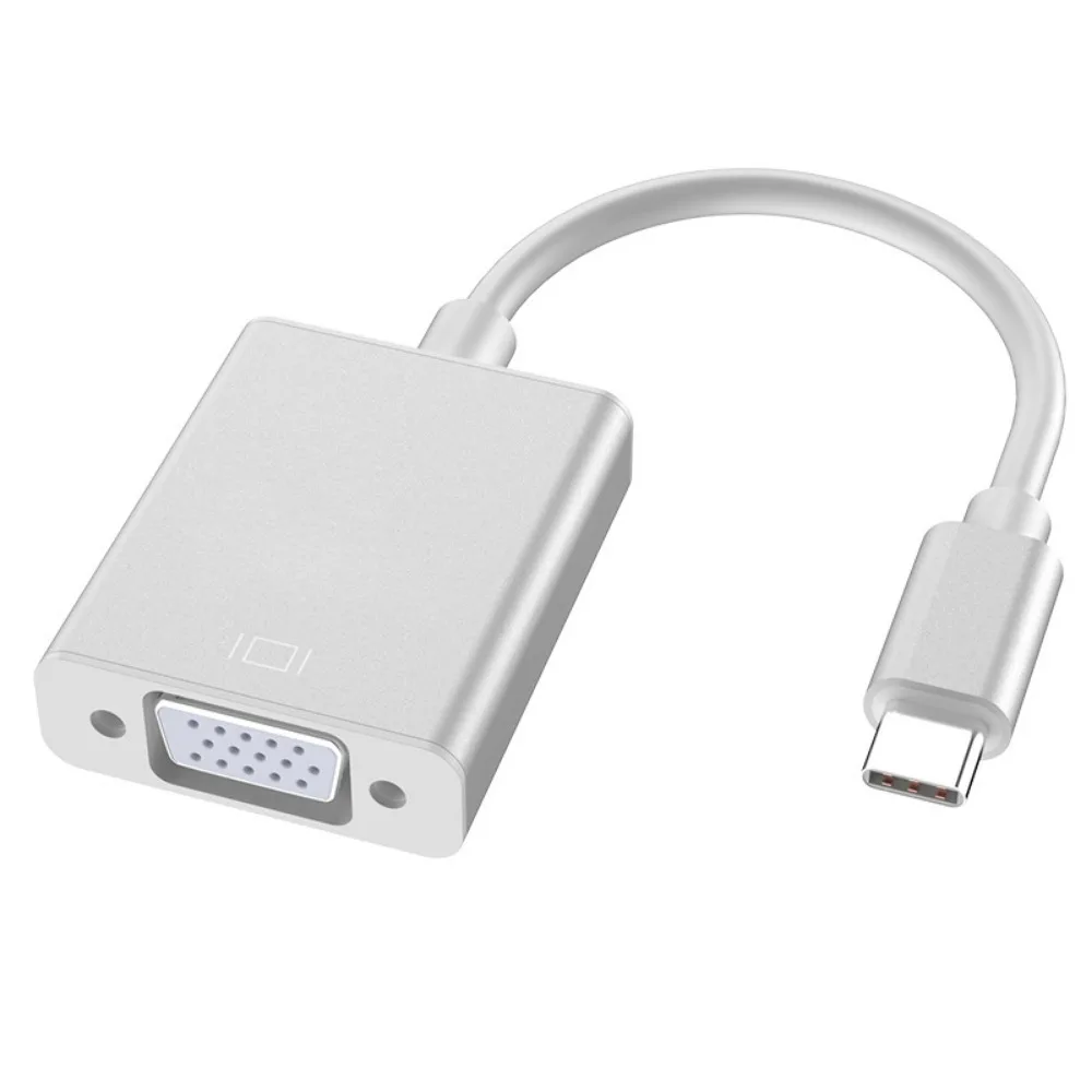 Tipo-C para VGA Cabo Adaptador, 1080P Laptop Extension Converter, mesma tela com o cabo adaptador do telefone móvel