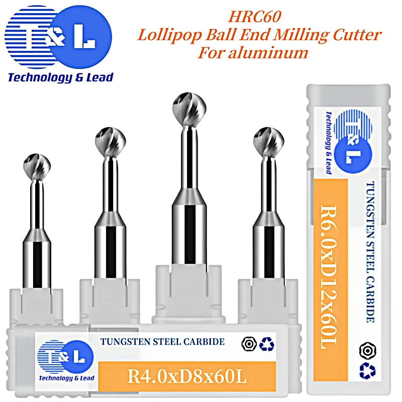 T&L HRC60 2/3Flute R1-R10 Ball Head Milling Cutter Lollipop Ball End Milling Cutter Milling Cutter For Aluminum Endmills Tools