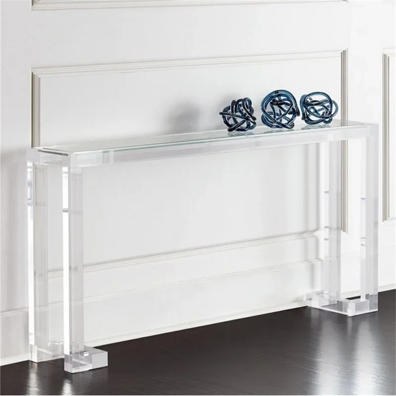 Mesas de consola acrílicas modernas, mesa de vidrio transparente para salón de Bar, de pierna alta, cristal para balcón contra la pared, una mesa larga y estrecha