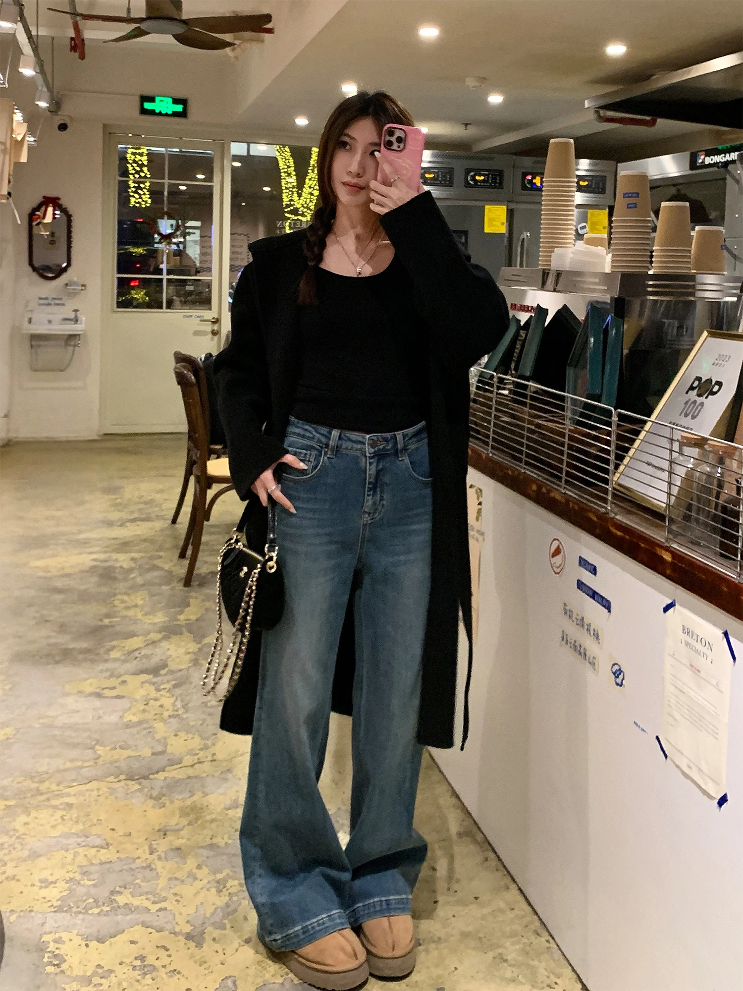 

A Superb Proportion Slim Fit Fce Lined Flared Denim Jeans Women's Winter Vintage Versatile American Wide Leg Pants