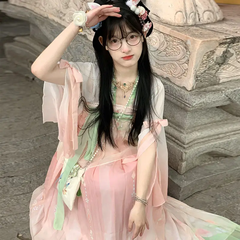 

Original Hanfu Dress Female Elegant Floral Print Fairy Cosplay Costume Women Vintage Traditional Stage Dance Princess Dress Set