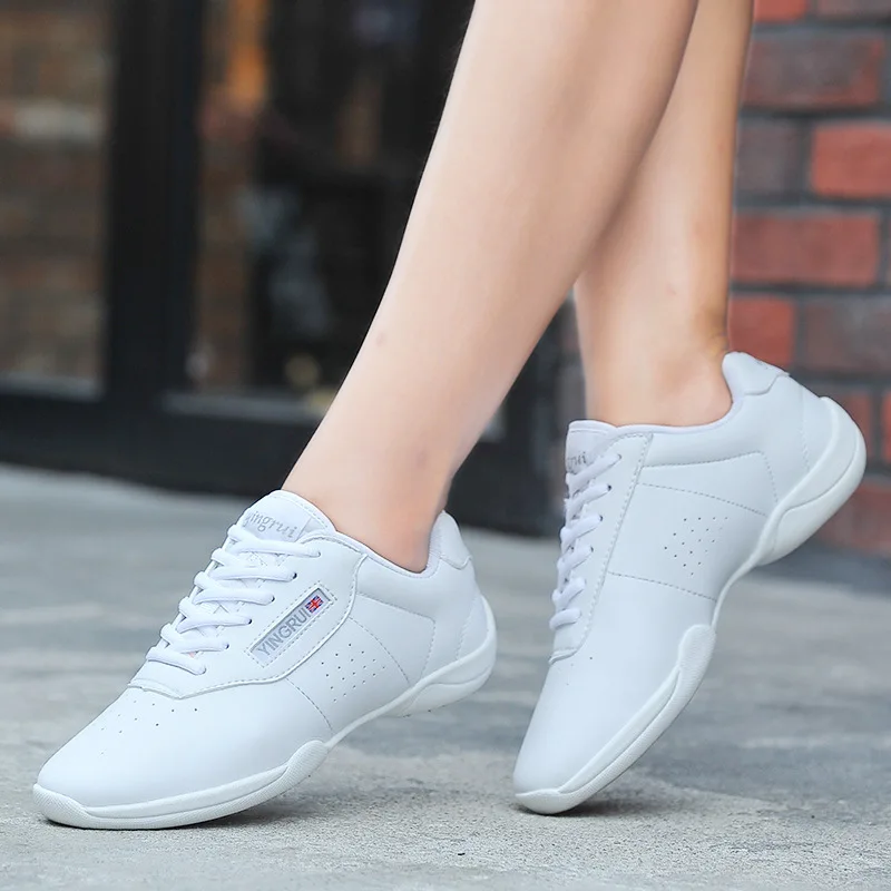 

D02 New style aerobics cheerleading shoes athletic shoes training dance shoes for boys and girls small white shoes