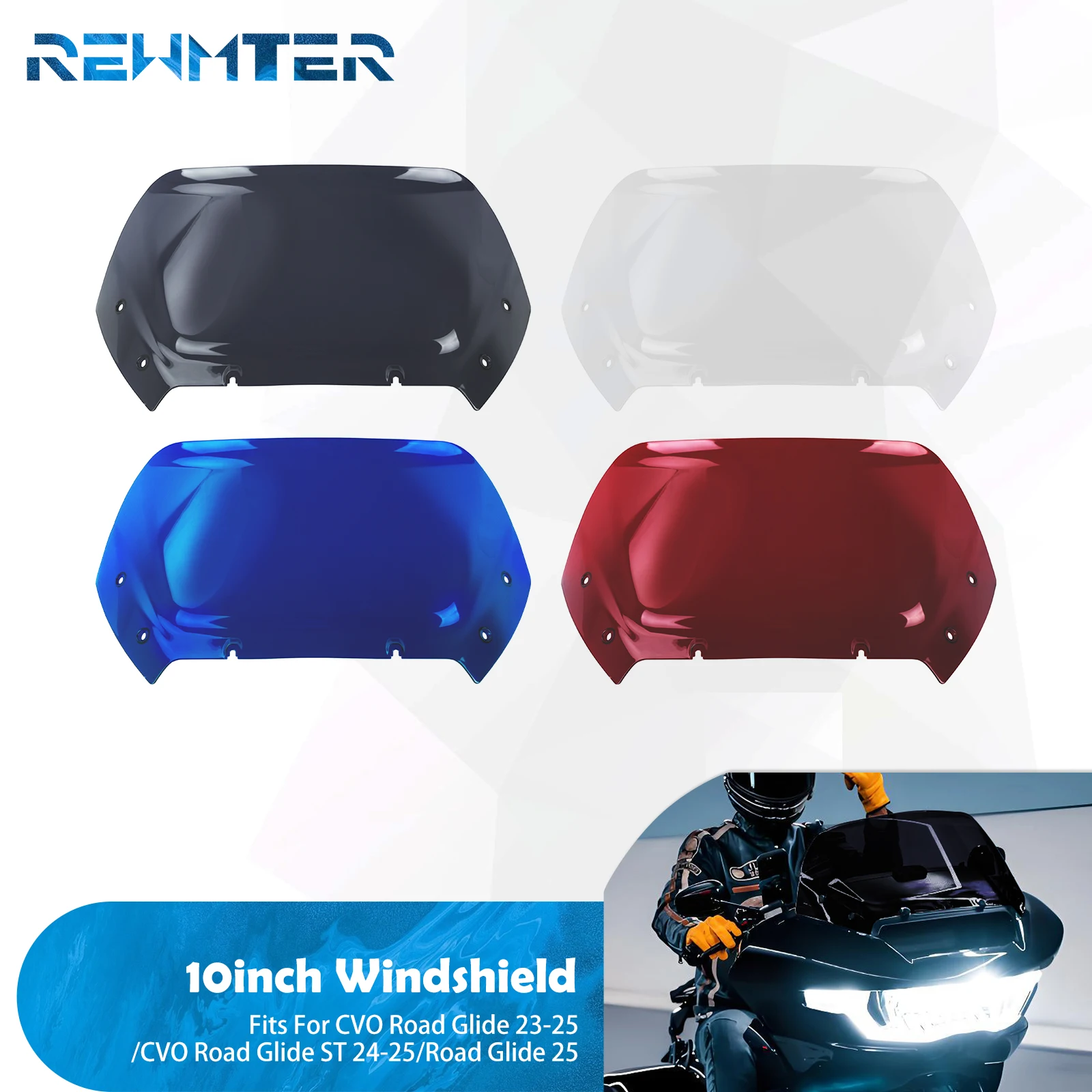 

REWMTER 10-дюймовый обтекатель ветрового стекла для Harley Touring Road Glide 24-Up CVO Road Glide FLTRXSE 23-Up