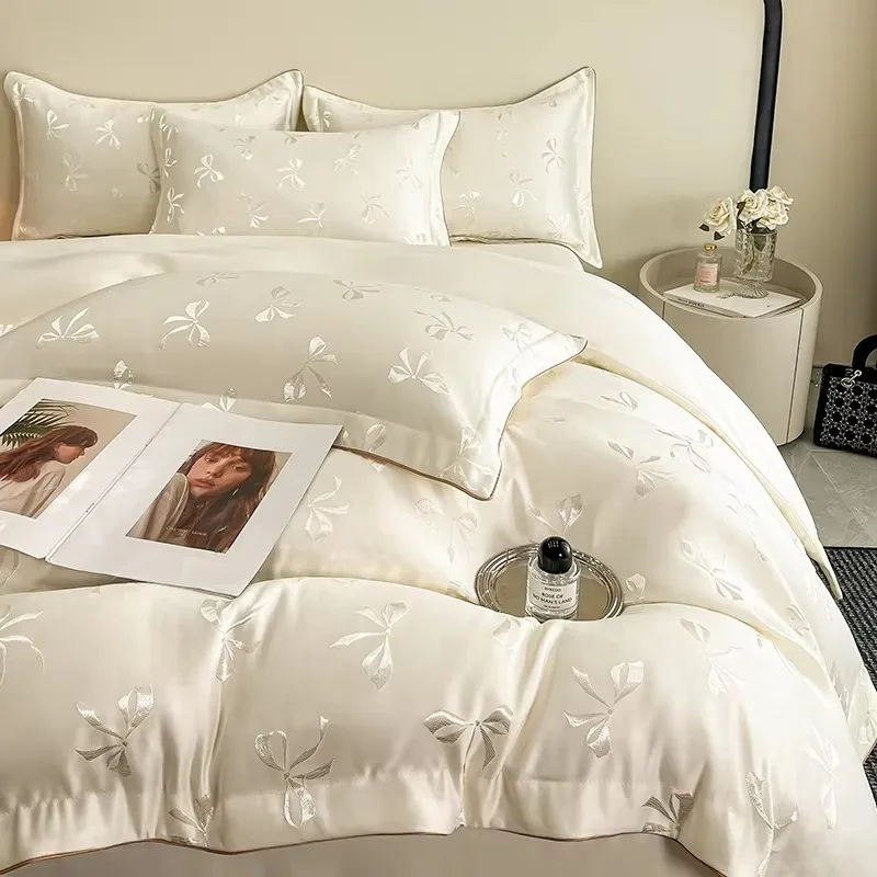 Luxury Jacquard Comforter Set Bedsheet Bright Silk Jacquard Four-piece Set in Tribute Satin Bed Set Jacquard Bedding