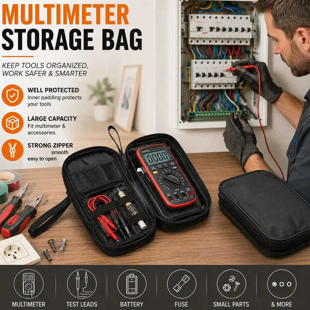 Multimeter Storage Bag Car Tool Organizer Case Portable Protective Bag for Test Leads Repair Tools Accessories