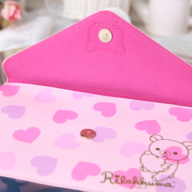 Cute Rilakkuma Envelope Bag Cartoon Anime Makeup Organizer Storage Bag Kawaii Pencil Case Pink Heart Cosmetic Bags Beauty Case