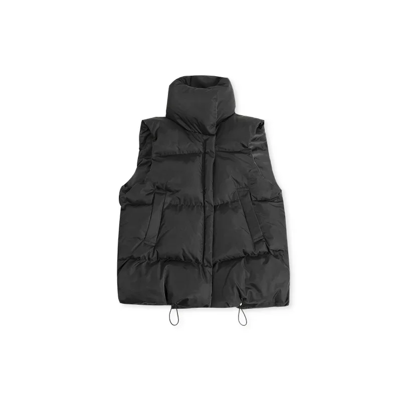 Winter Women Quilted Coats Sleeveless Coat Vest Thick Down Cotton Jacket Turtleneck Zipper Warm Splice Outwear Solid 2024