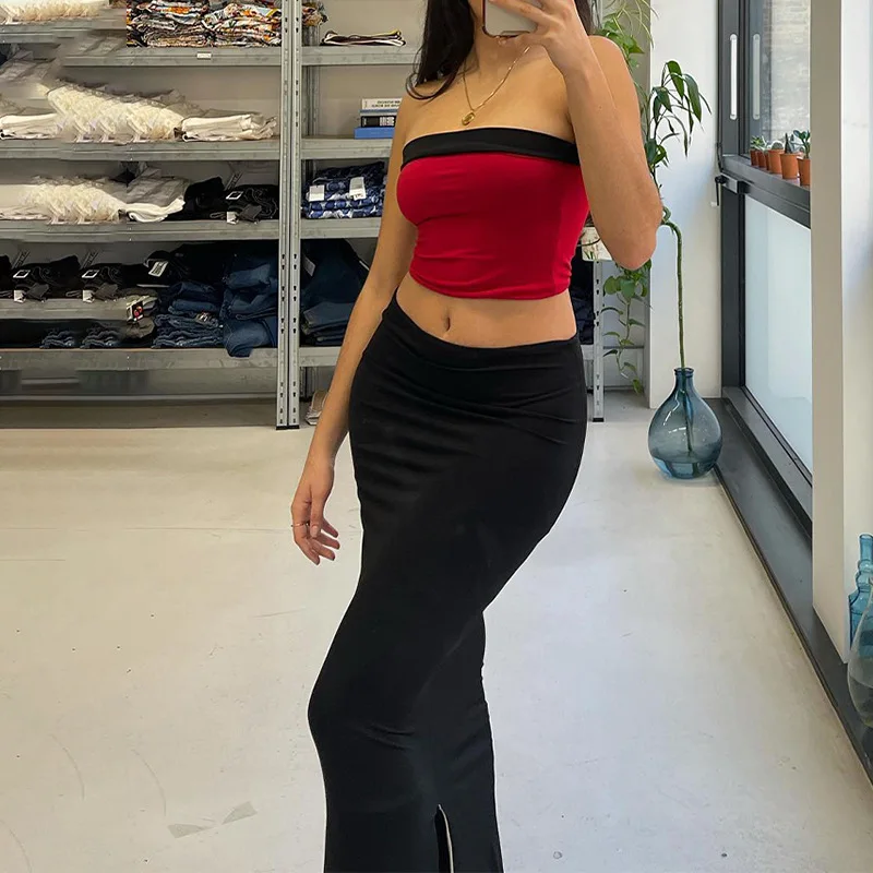 2023 neue Mode Frauen Sommer sexy Party y2k Strand träger loses Crop Top und lange figur betonte Rock Set zweiteilige Anzüge Clubwear