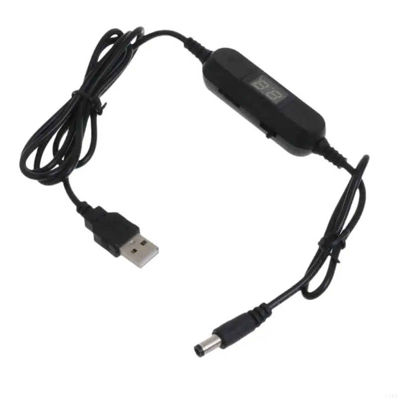 Cable alimentación universal USB C1FE a 1,3 V-12 V 5,5x2,1 mm con pantalla voltaje salida