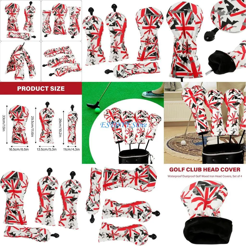 

G6DE 4Pcs Waterproofs Golfs Headcover PU Leather Golfs Club Head Cover Golfs Accessori