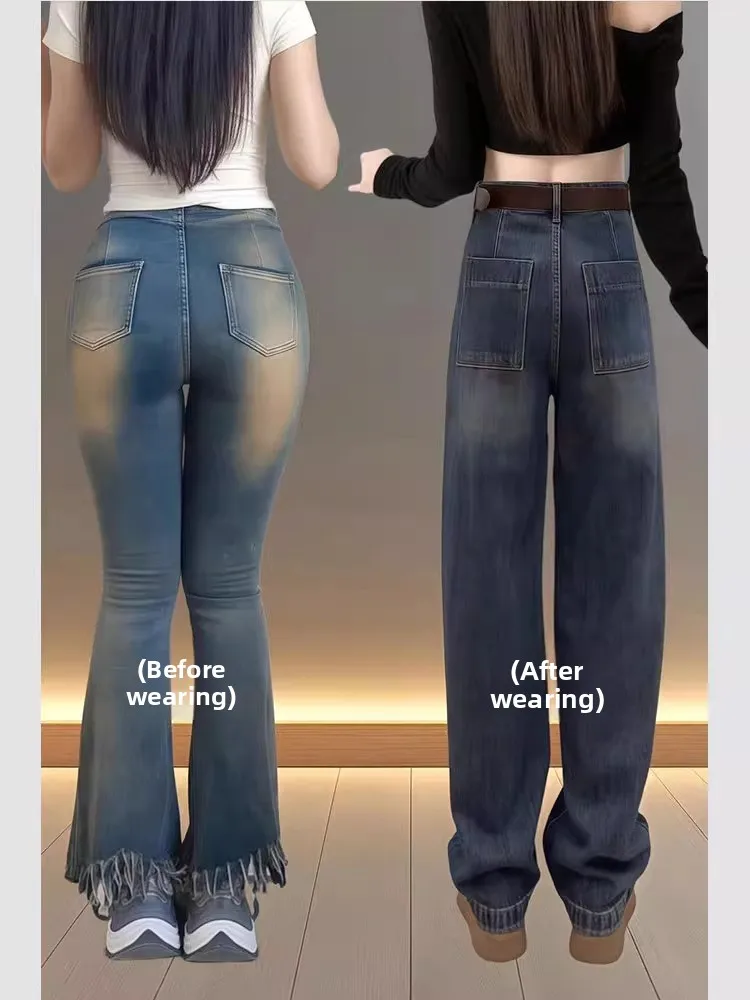 فضفاض واسعة الساق الجينز المرأة الدنيم السراويل الخريف جديد Sle الدهون MM السراويل ل الكمثرى aped الجسم عالية الخصر السراويل الطويلة #2