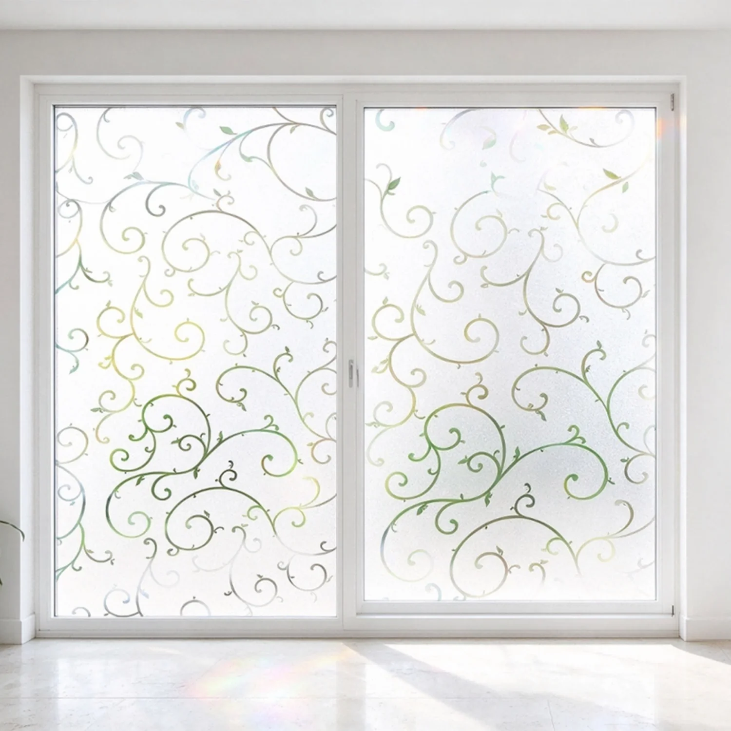Vine Frosted Window Film Static Cling Curlicue Pattern Semi-Private Glass Sticker, UV Blocking Decorative Window Cling for Home