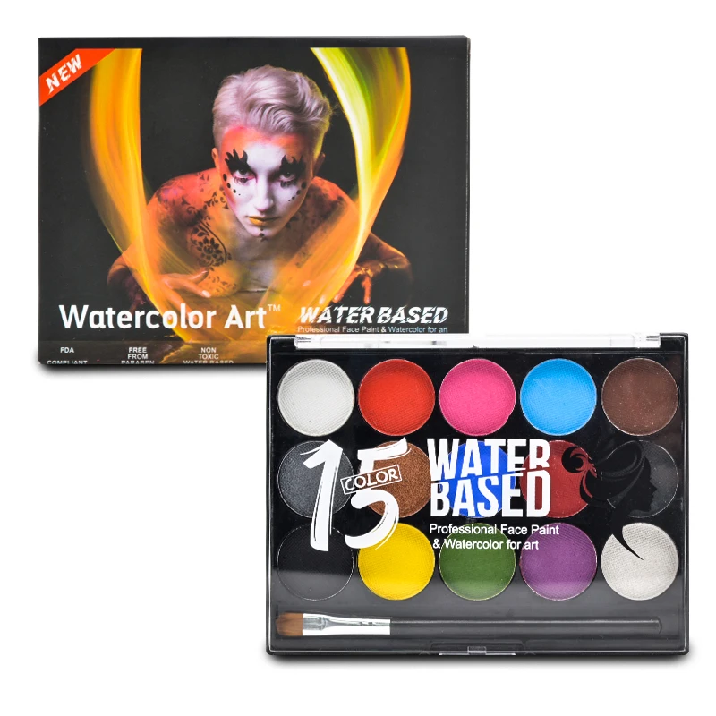 15 Colors Face Painting Body Makeup Non Toxic Safe Water based With Brush Christmas Halloween Party kids face paint palette bulk