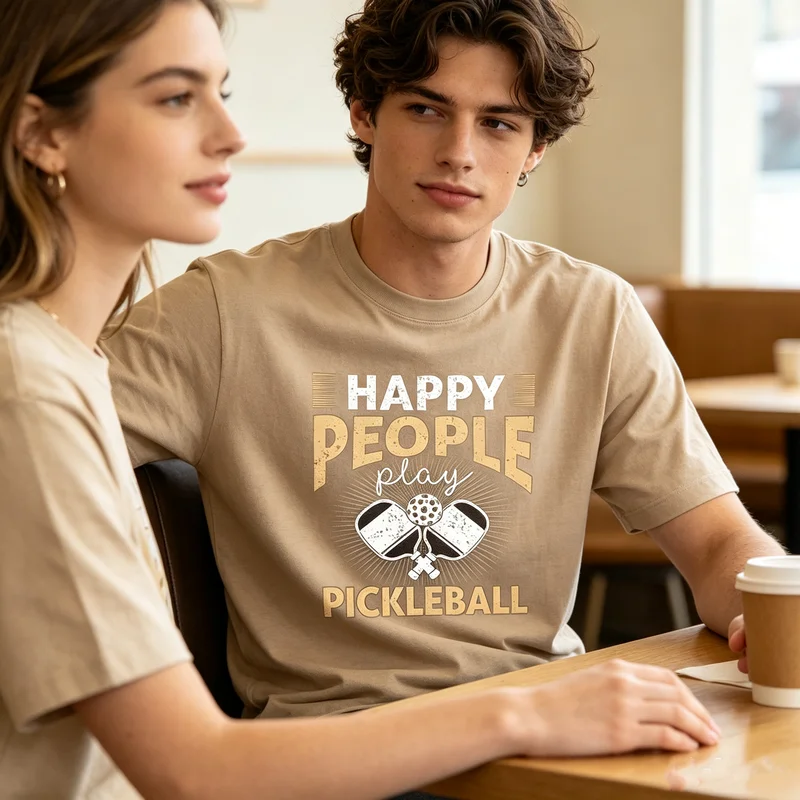 Happy People Play Pickleball T-Shirt Funny Player Lover Gift Men Women Casual Cotton Tee Streetwear Sport Life Fun Short Sleeve