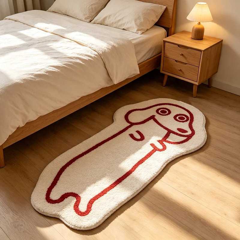 VIKAMA Cartoon Long Sausage Dog Mat Red Line Art Dachshund Non Slip Fluffy Rug For Bedroom Bedside Entryway Decor