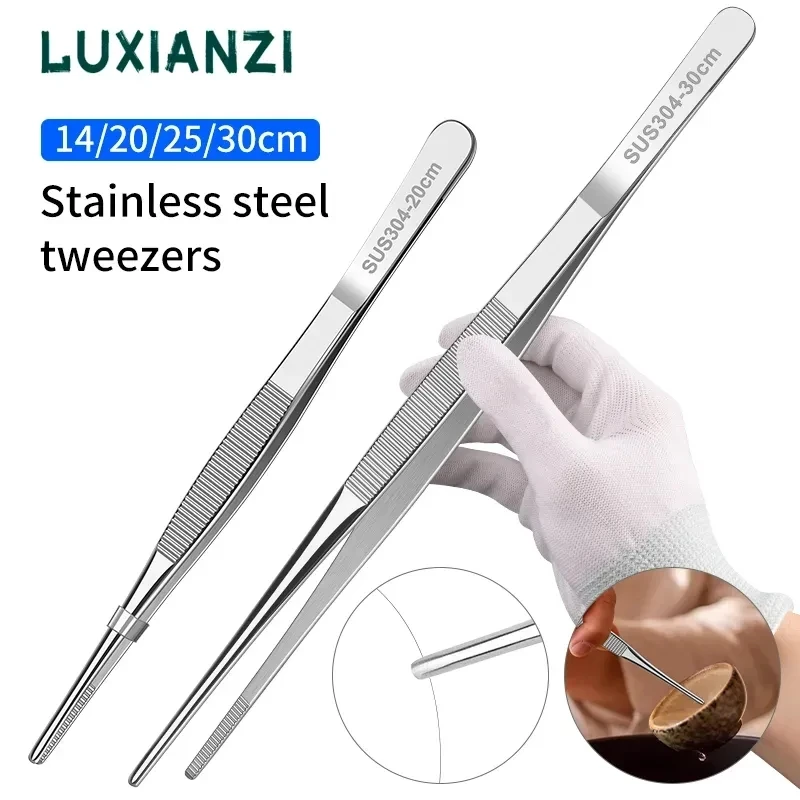 LUXIANZI Stainless Steel Tweezers High quality 304 Long Tongs Straight Tweezer For Home Electronic Component Repair Hand Tools